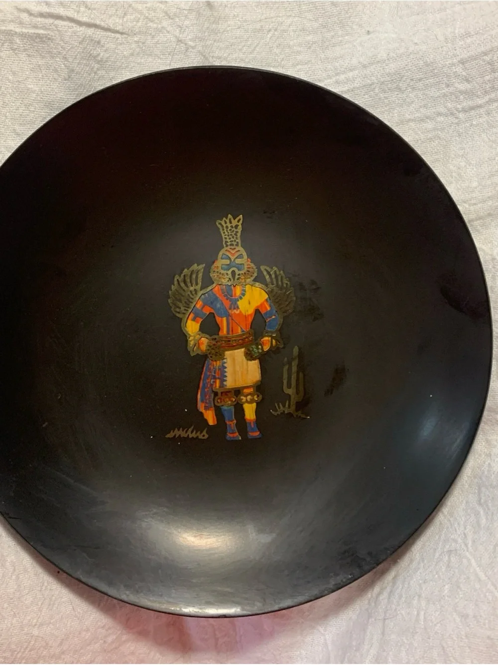 Vintage Couroc of California Inlaid Hopi Hummingbird Kachina Serving Bowl